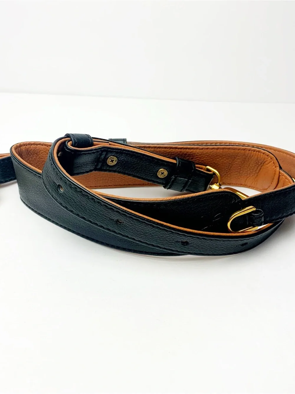 HOBO Black Leather Shoulder Strap with Tan Lining and Gold Hardware